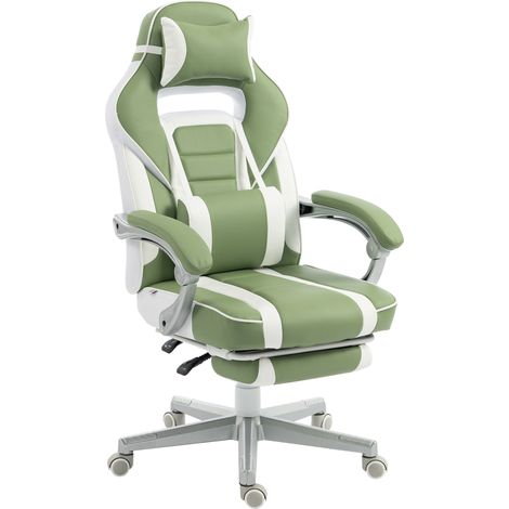 Silla Gamer inclinable altura ajustable reposapiés retráctil soporte lumbar reposacabezas desmontable verde