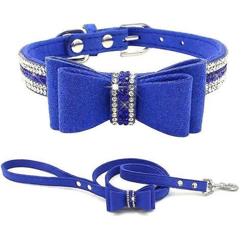 Hundehalsband mit Fliege, funkelndes Halsband, verziert mit Strasssteinen und Edelsteinen. (1/5)