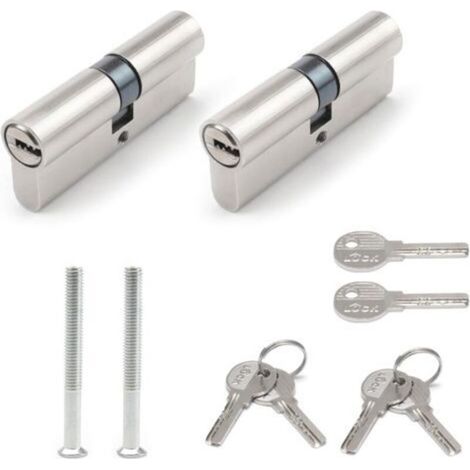 Set mit 2 Schließzylindern – 70 mm – Doppelöffnung – mit 6 Schlüsseln und Schrauben – Zylinder mit Knauf – Leichtmetallzylinder für Schlösser – Crezuo