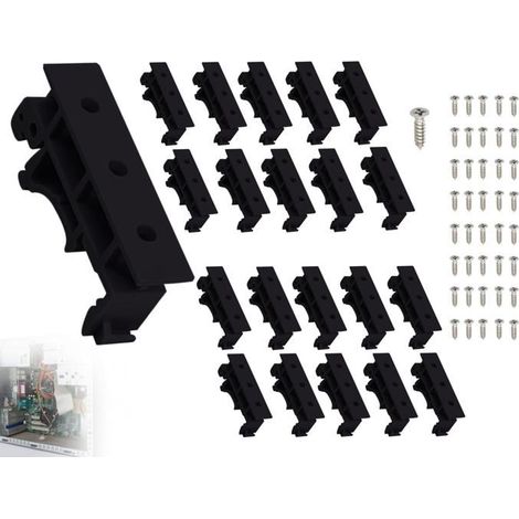 Lot de 20 supports PCB C45 rail DIN 35mm noirs, clips de fixation avec 40 vis pour circuit imprimé (1/5)