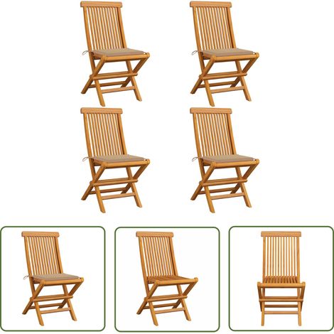 The Living Store Gartenstühle mit Beige Kissen 4 Stk. Teak Massivholz - Gartenstühle - Teak Gartenmöbel - Holz Stühle - Esszimmerstühle - Outdoor Möbel (1/5)