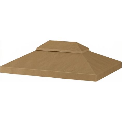 Protection Solaire Toile de Rechange Tonnelle 4x3m Double Toit Beige avec Drainage pour Pavillon Jardin (1/5)