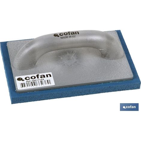 COFAN fratás de esponja densa 210x130mm , Fratás o llana con esponja densa en color azul disponible en varias medidas. Cuenta con un mango fabricado en fibra de vidrio muy cómodo, (1/2)