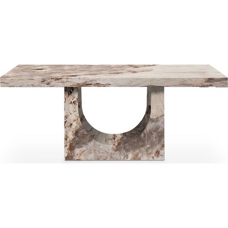 Mobilier Deco – Table à manger marbre d'ingénierie beige et marron – Piètement central – 6 places – Design moderne pour intérieur élégant
