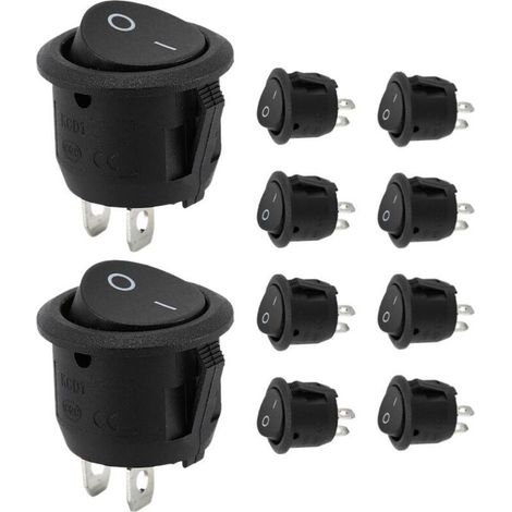 Interrupteur 12V (lot de 10), interrupteur rond noir, bouton-poussoir, bouton 12V, interrupteur 10A/125V, interrupteur 6A/250V, interrupteur électronique pour voiture et micro-interrupteur (1/3)