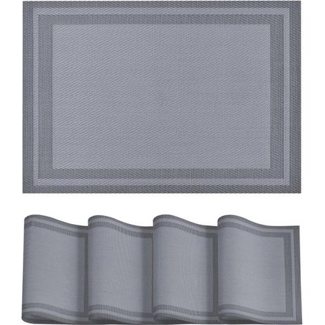 Platzset – Tischuntersetzer – Tischschutz – Hitzebeständiges PVC – 4-teilig, 30 x 45 cm – Silbergrau (1/5)