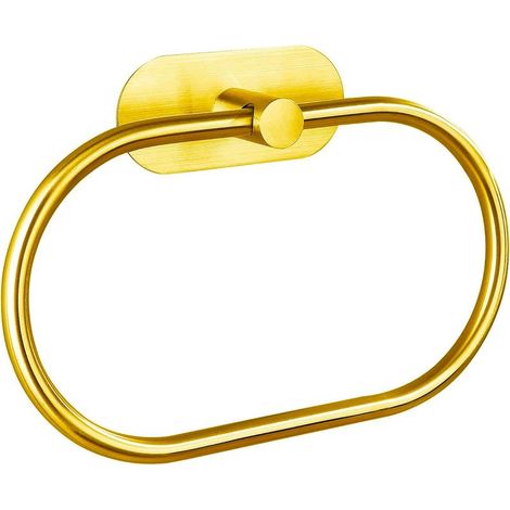 Anneau porte-serviettes autocollant doré pour salle de bain - Fixation murale - Acier inoxydable - Aucun perçage requis - Porte-serviettes rond moderne (1/5)