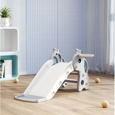 Toboggan enfant 3-en-1 avec panier de basket et balle, design girafe, gris, OKWISH (1/5)
