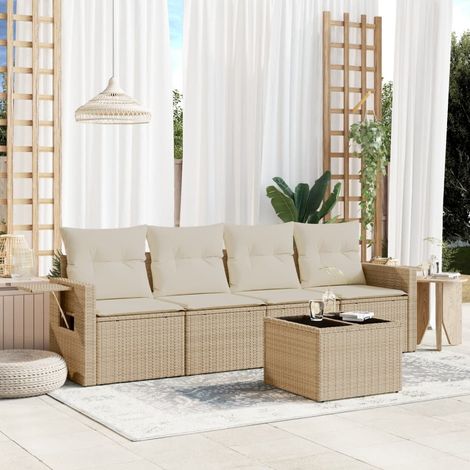 Juego de sofás jardín con cojines 5 pzas ratán sintético beige vidaXL (1/3)
