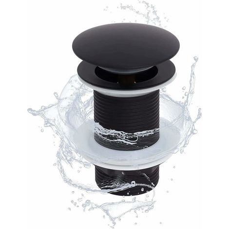 Bonde Universelle sans Trop, Valve Pop-up Noire Mate Bonde de Lavabo Noir Sans Trop Plein Bonde de Lavabo Sans Trop Plein Universelle Valve d’Écoulement Bonde Installation Sans Outils Noir Mat HH (1/5)