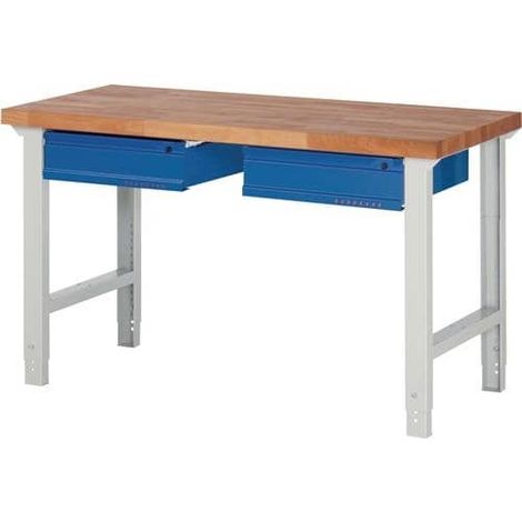Werkbank Ser.BK 650 B1500xT700xH790-1140mm Buche massiv grau/blau 2 Schubl.TW (1/2)