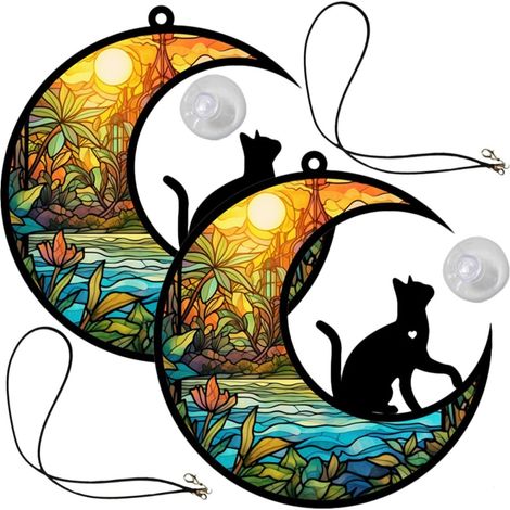 Haus 2 Stück Hängende Acryl Katzen Mond Ornamente mit Feiner Verarbeitung Nicht Verblasend et