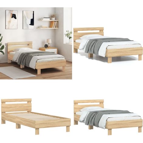 Bettgestell ohne Matratze mit Kopfteil Sonoma-Eiche 90x190 cm - Holzbettfassungen - Bettkopfteil - Lattenrost - Doppelbett - Eiche Möbel - Home & Living