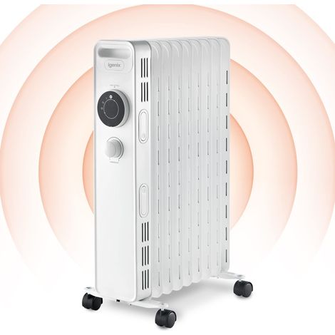 Igenix Oil Filled Radiator, 2kW/2000W, Overheat Protection, White - IG2620 (1/5)