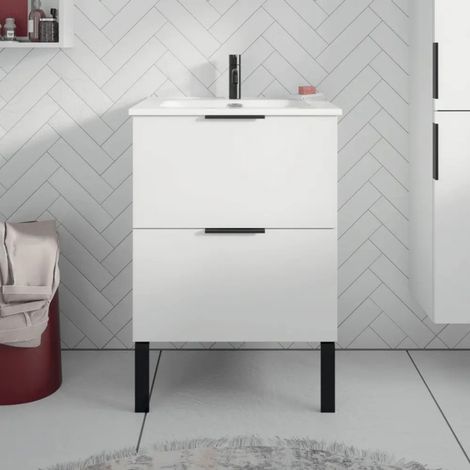 Meuble 2 tiroirs (80 cm) - Couleur : chêne décor doré (1/2)