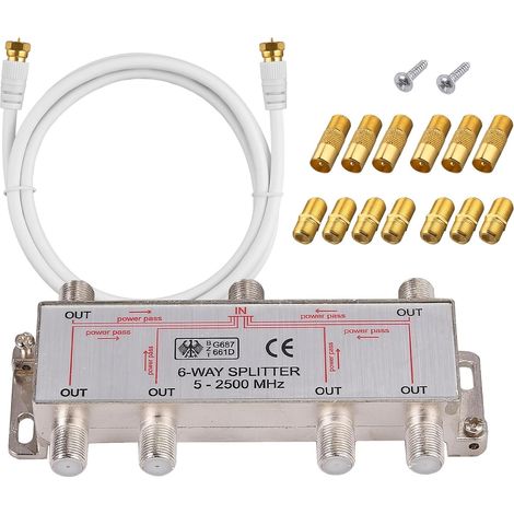 6-Voies Répartiteur Satellite F Type de Splitter Coax Splitter Câble 5-2500MHz avec 1,5m Câble Coax Fiches F pour Box Telewest Eurovox Starview Dreambox (1/5)
