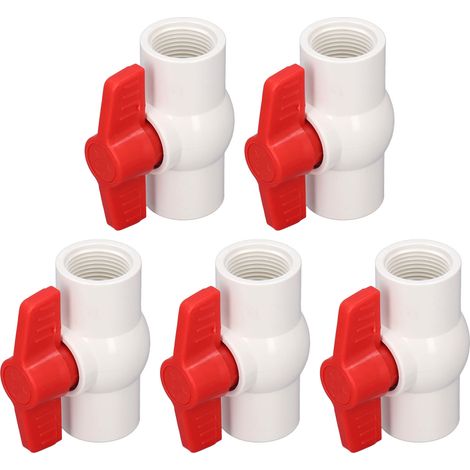 Lot de 5 vannes à billes PVC blanches 25mm pour tuyau, raccord vissé aquariums piscines arrosage (1/5)