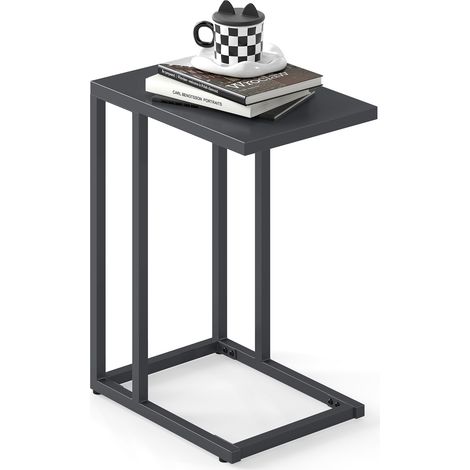COSTWAY C-Shaped Side Table Modern Industrial Metal End Table Gray (1/5)