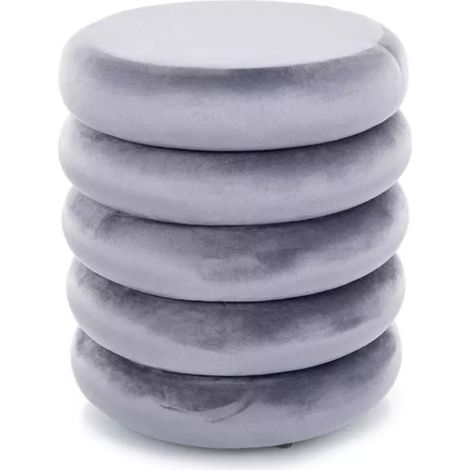 Pouf gris en velours avec rangement caché et design rond compact LUMOZ