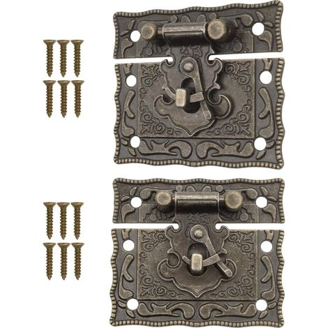Lntyq Set aus 2 antiken Verschlüssen, Verriegelungshaken, Schloss, Design aus Bronze-Eisen, 50 x 42 mm (1/5)