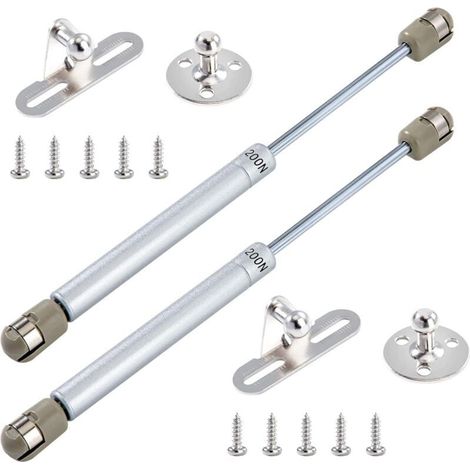 Vérins à Gaz 200N/20kg Hydraulique Ressort Charnières Amortisseurs à Gaz avec Vis pour Levage de Porte Armoire Meuble Cuisine Amortisseur Charniè Lot de 2 (Argent) (1/4)