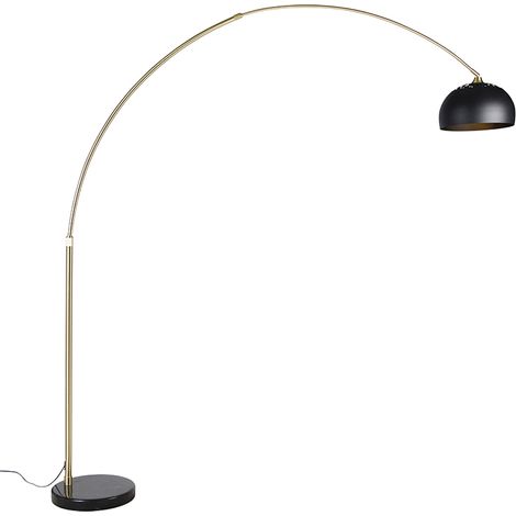 QAZQA Lampada da terra con paralume xxl - Moderno - Acciaio - Nero/Oro/Ottone - Oblungo Max. 1 x Watt