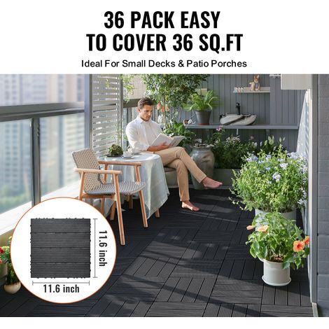 Dalles de sol emboitables extérieur, lot 36, 29,5x29,5 cm 3,34 m² PP etanche toutes saisons, carrelage terrasse balcon piscine jardin gris foncé (1/5)
