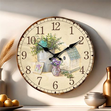 Horloge décorative ronde vintage (30 cm) représentant la silhouette d'un couple, avec motif de coucher de soleil et chiffres romains (piles non incluses). (1/5)