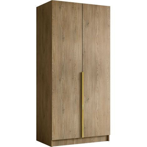 Armario Closico Staton I, Lighmadera + Dorado, 215x100x58cm, Puertas de armario: Con bisagras, Número de estantes: 0