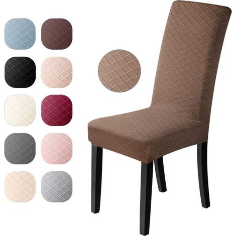 Jacquard Pattern Spandex Chair Cover, Universal Dining Room Cover, Protective Cover (Brown, Set of 4)