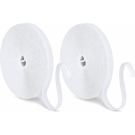 Bande auto-adhésive Velcro en rouleau - Lot de 2 - 10 mm x 10 m - Blanc - Attaches et organiseurs de câbles - Réutilisable (1/5)