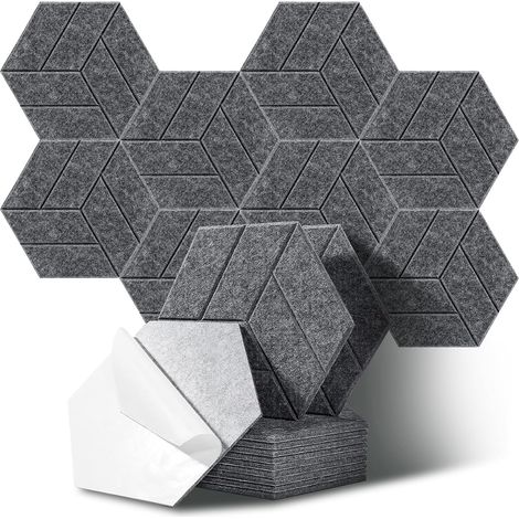 Paneles acústicos hexagonales para estudios, oficinas y salas de juegos, paquete de 12 unidades, color gris (30 x 26 x 0,9 cm) (1/5)