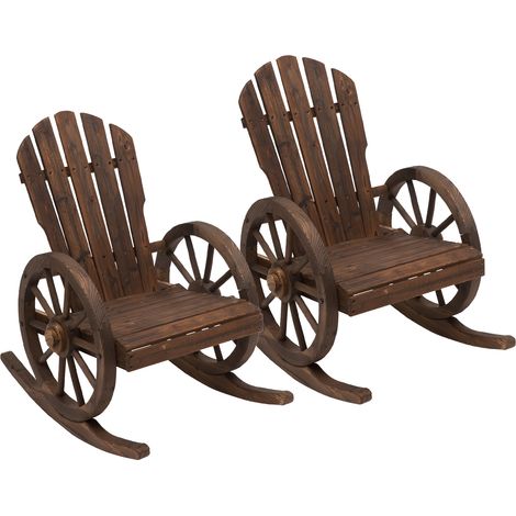 Outsunny conjunto de 2 sillas mecedoras de madera rústicas para exteriores sillones balancines para terraza jardín 88x68x92 cm madera carbonizado (1/3)
