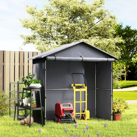 Carpa garaje de 1,1 x 2 m con entrada enrollable, cuerdas y estacas, garaje exterior de acero galvanizado y Oxford 420D, para bicicletas y herramientas de jardín, protección UV30+, gris oscuro.