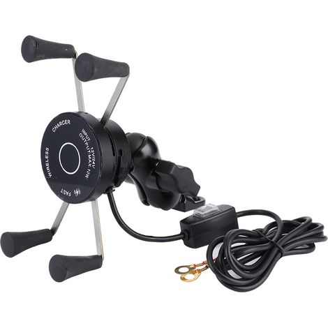 Support téléphone moto étanche avec chargeur sans fil QC3.0, charge rapide, support guidon avec interrupteur d'arrêt, étanche pluie, fixation robuste (1/5)