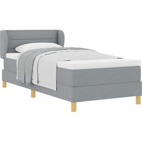 Matelas à ressorts avec matelas gris clair, mesurant 80 x 200 cm, recouvert de tissu. (1/5)