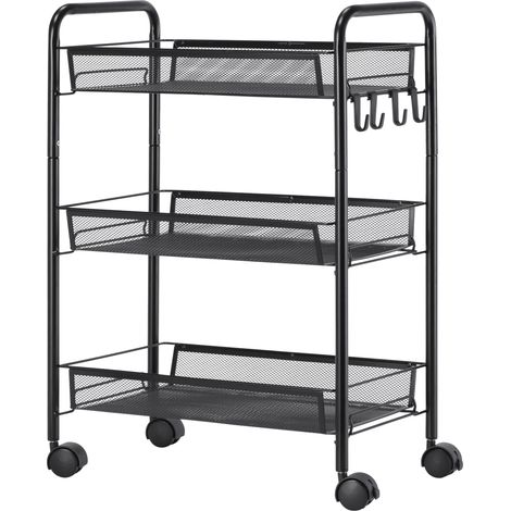 Chariot à 3 niveaux avec paniers desserte à roulettes chariot de rangement roulante 45 x 26,5 x 63 cm Noir