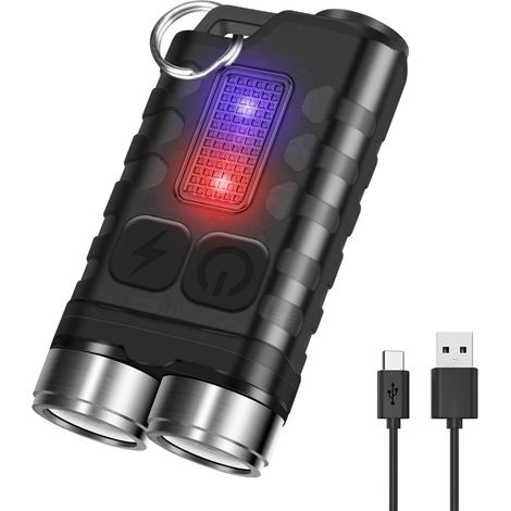 Leistungsstarke Mini-LED-Taschenlampe mit 900 Lumen, rotem und blauem UV-Licht, IP65 wasserdicht, kleine wiederaufladbare Schlüsselanhänger-Taschenlampe, 10 Leuchtmodi (1/5)