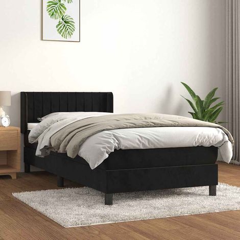 vidaXL Sommier à lattes de lit avec matelas Noir 90x190 cm Velours (1/5)