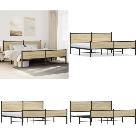 vidaXL Cadre de lit en métal sans matelas chêne sonoma 200x200 cm (1/5)