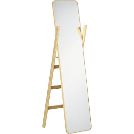 HOMCOM espejo de pie con perchero espejo de cuerpo entero 40x35x147 cm espejo largo con marco de madera para salón dormitorio entrada natural