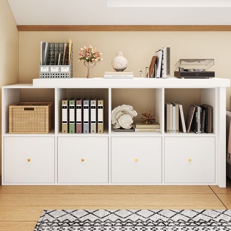 Escritorio esquinero giratorio 360°, MDF blanco, 4 cajones, 4 compartimentos DESVIAE (1/5)