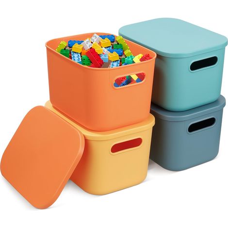 Lot de 4 boîtes de rangement en plastique avec couvercle - Boîtes de rangement empilables - Pour étagères, cuisine, salle de bain, bureau, chambre d'enfant (24,5 x 17,5 x 16 cm) (1/5)