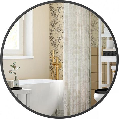 Miroir mural rond décoratif 40,7 cm épaisseur 3,6 cm style moderne finition élégante en aluminium noir (1/2)