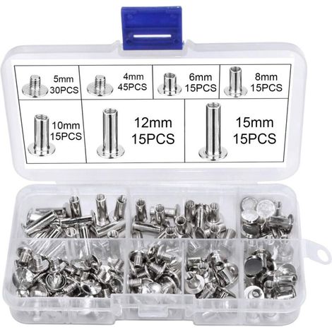 150 Pièces Vis Clous Rivets Vis Rivet Plat Vis Solide Ceinture Rivets Nickelée Rivets en Métal Vis de Reliure pour La Décoration de Cuir de Bricolage Reliure (1/5)