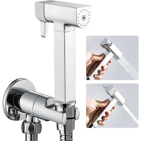 Kit Douchette WC Chrome, Laiton Douchette Toilette Un Dedans Un Dehors Douchette WC Kit Complet avec Pulvérisateur Double Fonction, 1.2m Tuyau de Douche (1/5)
