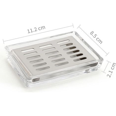 Porte-savon en verre transparent, porte-savon rectangulaire en acier inoxydable, adapté aux comptoirs de salle de bain, aux douches et aux cuisines. (1/4)