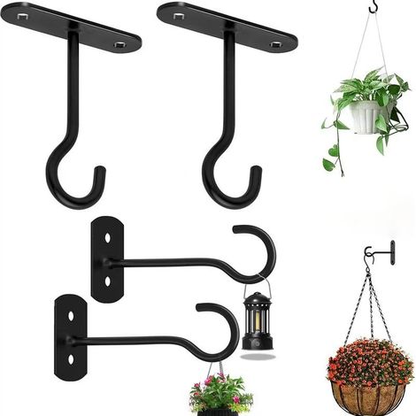 Ensemble de 4 pièces : Support mural extérieur pour fleurs - Support pour fleurs d'extérieur - Crochet simple en métal pour pots de fleurs - Crochet pour plantes - Crochet - Noir - 15,2 cm - Fer (1/5)