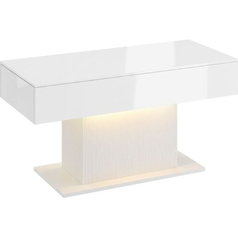 Mesa de centro LED con 2 cajones, blanco brillante, moderna, con mando a distancia (1/5)