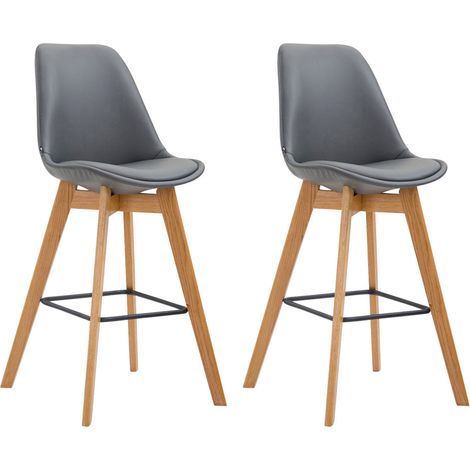 Juego de 2 taburetes de bar de estilo escandinavo con respaldo de piel sintética gris y estructura de madera natural 100006372 (1/5)